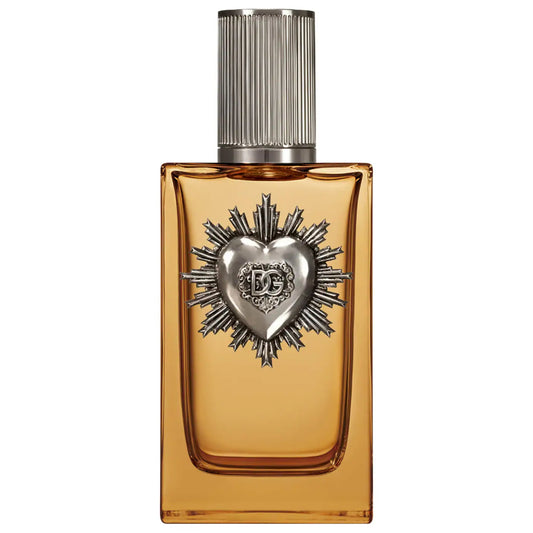 Dolce&Gabbana Devotion for Men parfum bottle with sleek design and black cap, displayed on a neutral background.