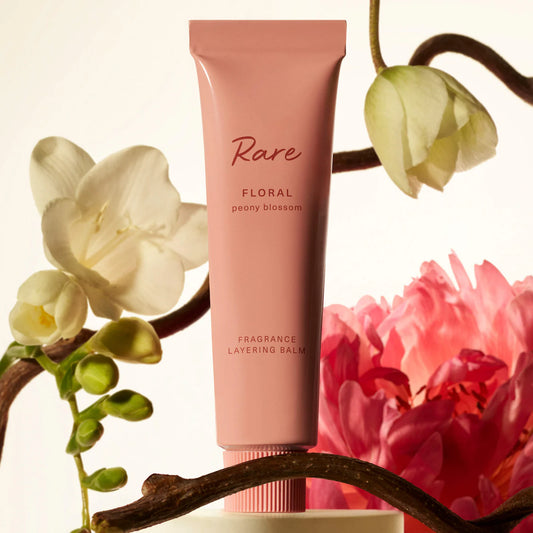 Rare Beauty Floral Peony Blossom fragrance layering balm in 20ml container, new in box, featuring floral peony scent.