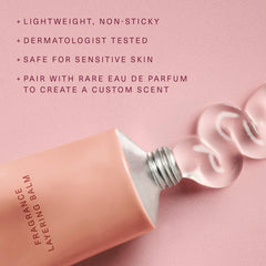 Rare Beauty Floral Peony Blossom fragrance layering balm in a 20ml container, new and unopened, with floral design on the packaging.