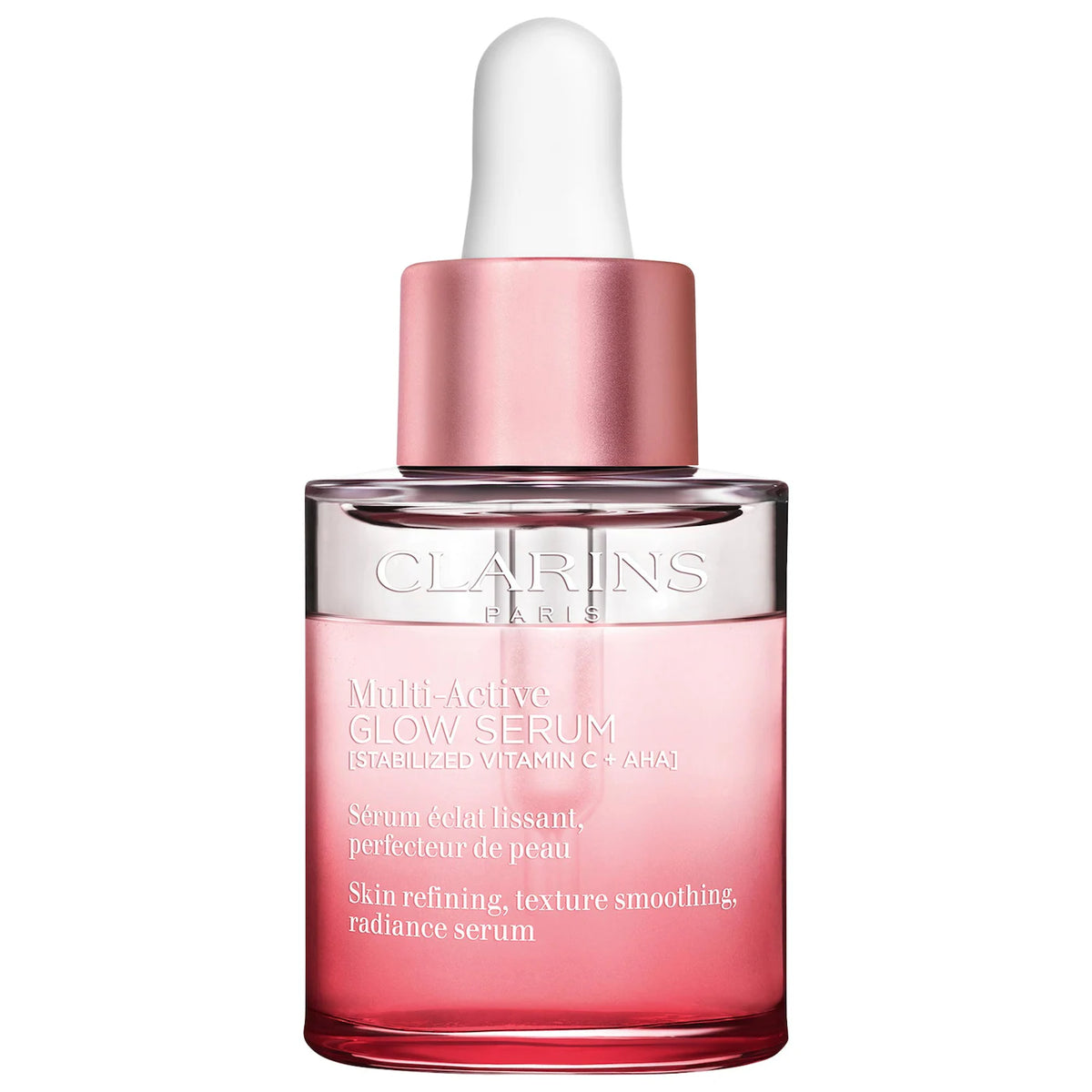 Clarins Multi-Active Brightening Glow Serum with Vitamin C and AHA in a 30ml bottle, new and unopened, for radiant skin.