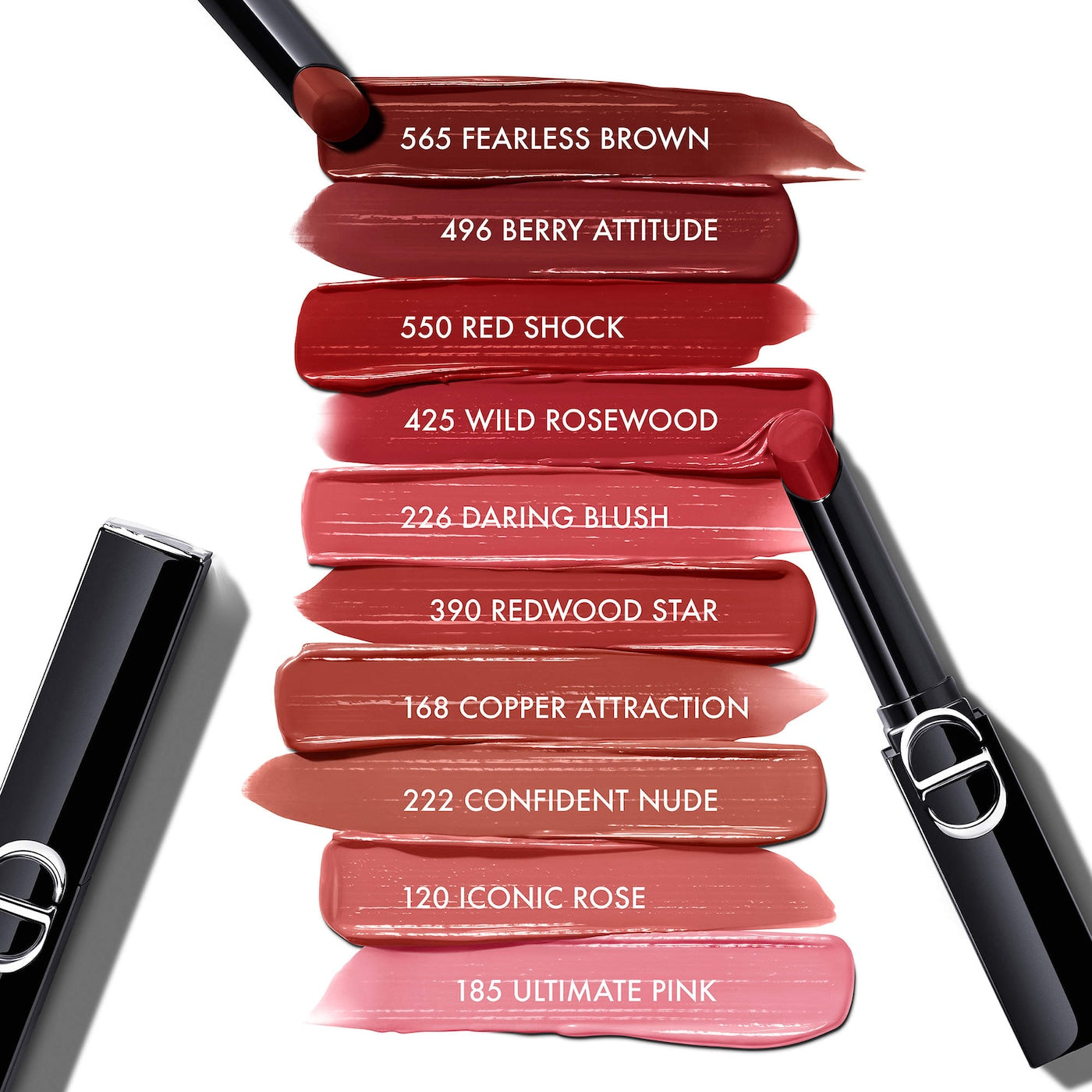 Dior Rouge Dior On Stage lipstick in various shades, featuring sleek packaging and vibrant color options.