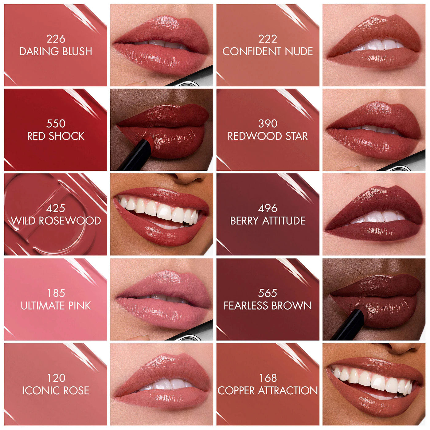 Dior Rouge Dior On Stage lipstick in various shades, sealed and new, showcasing vibrant color and sleek packaging.