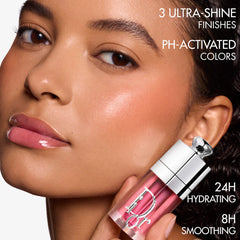 Dior Lip Glow Oil hydrating high-shine gloss in three finishes, displayed with sleek packaging and glossy texture.