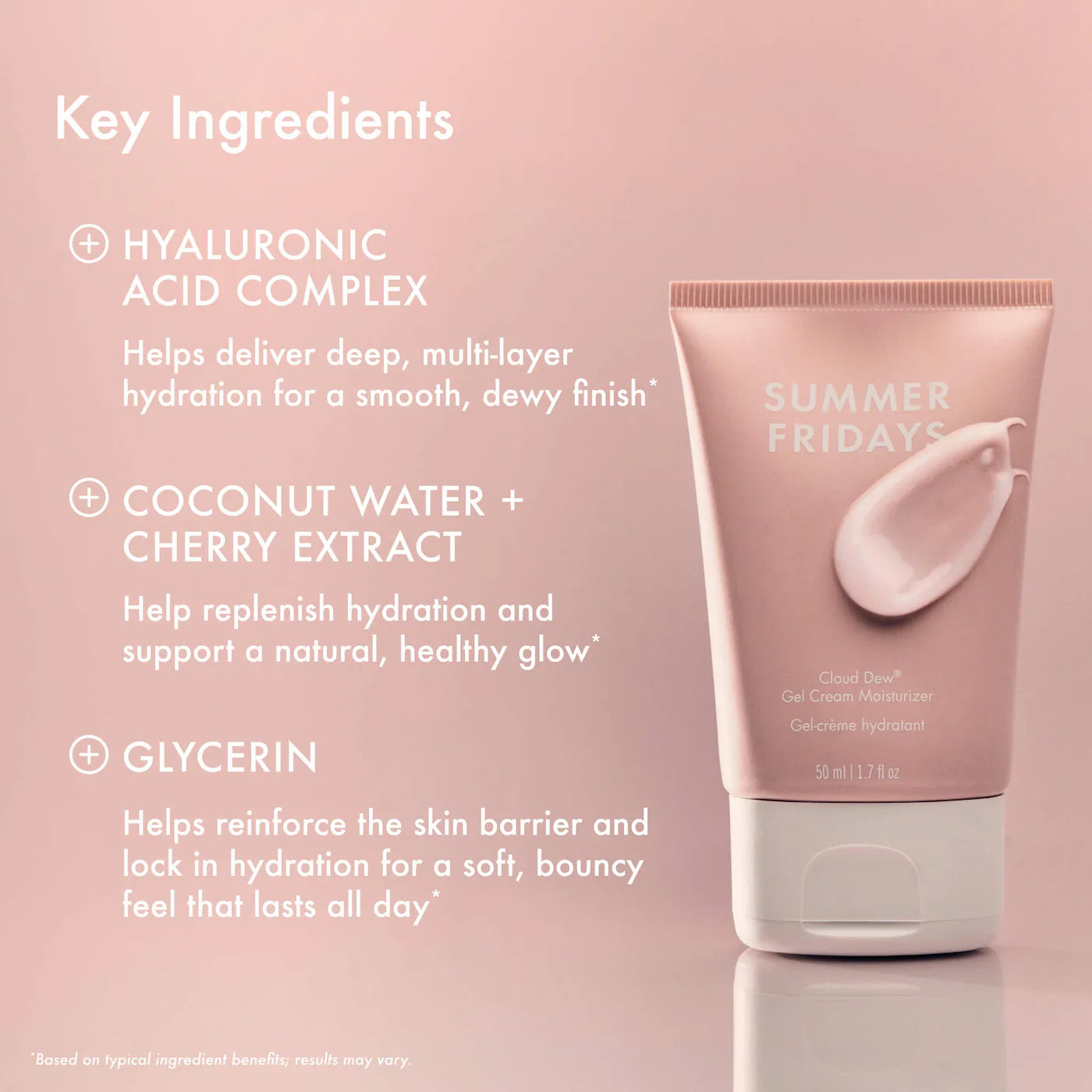 Summer Fridays Cloud Dew Gel Cream Moisturizer in 50ml jar, showcasing smooth, hydrating gel cream for radiant skin.