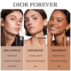 Dior Forever Skin Bronze bronzing balm stick in various shades, natural finish, unused, with a sleek black packaging and Dior branding.