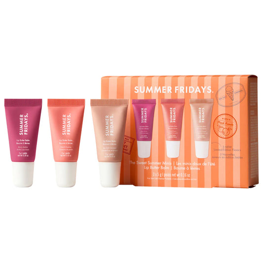 Summer Fridays Sweet Summer Minis Lip Butter Balm set with three nourishing lip balms, perfect for summer skincare.