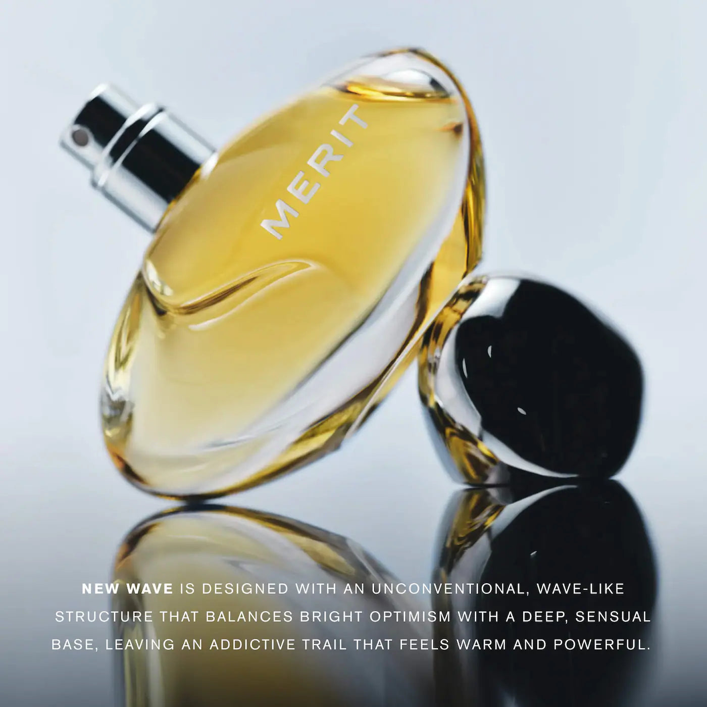 Merit New Wave L'Extrait De Parfum 30ml bottle with sleek design, displayed against a white background, showcasing the luxury fragrance.