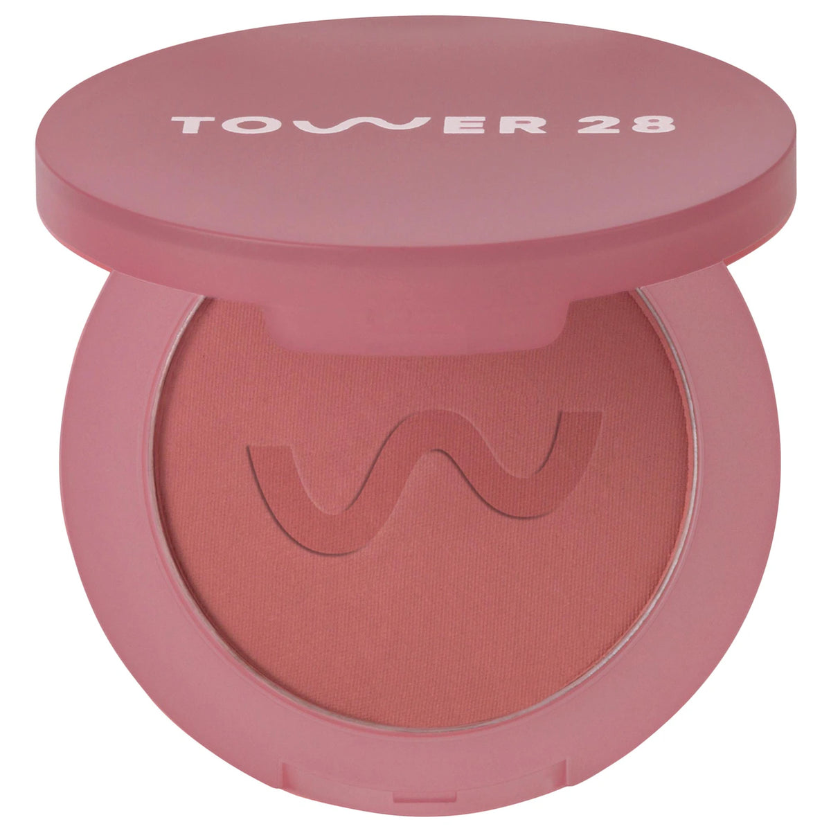 Tower 28 Beauty GetSet Blur + Set Matte Powder Blush in various shades, NIB, with a close-up of the product packaging and shades.