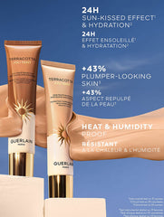 Guerlain Terracotta Joli Teint protecting tinted moisturizer in multiple shades, with smooth, natural-looking finish and lightweight texture.
