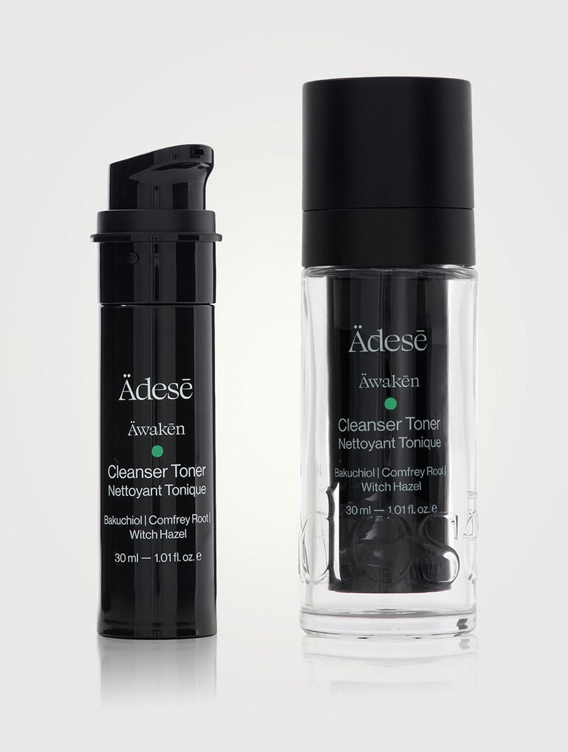 Neue ÄDESĒ Äwakēn The Cleanser Toner 30ml unopened bottle, featuring minimalist design and clear labeling.