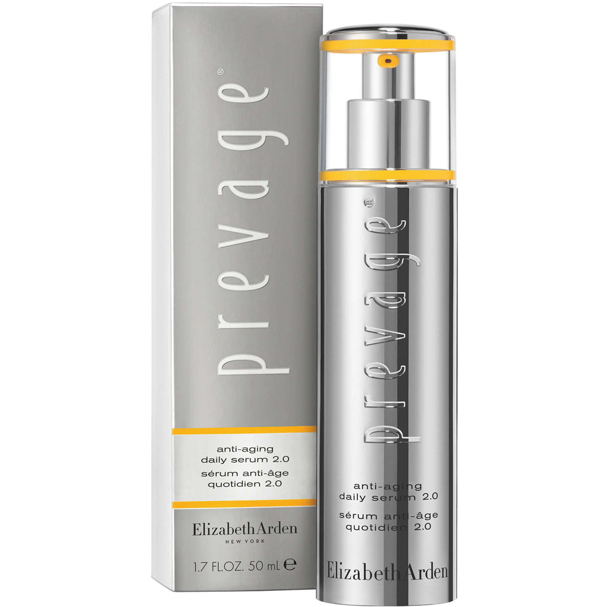 Elizabeth Arden Prevage Daily Serum 2.0 in 50ml white bottle, new in box, featuring sleek design and product label visible.