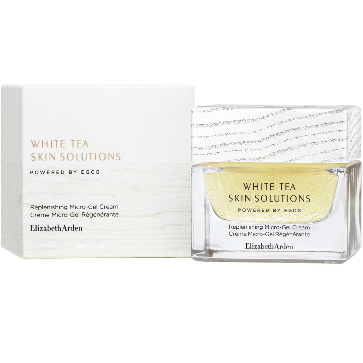 Elizabeth Arden White Tea Skin Solutions Replenishing Micro-Gel Cream jar showing the 50ml size and product packaging.