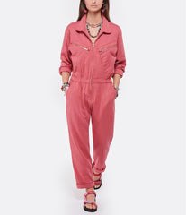 Pink Xirena Jaymes cotton jumpsuit in size small, featuring a relaxed fit and stylish design, perfect for casual wear.